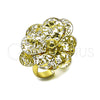 Oro Laminado Elegant Ring, Gold Filled Style Flower Design, Diamond Cutting Finish, Golden Finish, 01.213.0070
