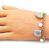 Oro Laminado Charm Bracelet, Gold Filled Style Shell and Rolo Design, with Ivory Pearl, Polished, Tricolor, 03.213.0370.07