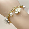 Oro Laminado Charm Bracelet, Gold Filled Style Shell and Rolo Design, with Ivory Pearl, Polished, Tricolor, 03.213.0370.07