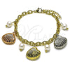Oro Laminado Charm Bracelet, Gold Filled Style Shell and Rolo Design, with Ivory Pearl, Polished, Tricolor, 03.213.0370.07
