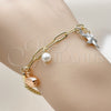 Oro Laminado Charm Bracelet, Gold Filled Style Shell and Star Design, with Ivory Pearl, Polished, Tricolor, 03.213.0371.07