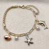 Oro Laminado Charm Bracelet, Gold Filled Style Shell and Star Design, with Ivory Pearl, Polished, Tricolor, 03.213.0371.07