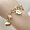 Oro Laminado Charm Bracelet, Gold Filled Style Shell and Star Design, with Ivory Pearl and White Cubic Zirconia, Polished, Golden Finish, 03.213.0372.07