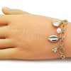 Oro Laminado Charm Bracelet, Gold Filled Style Shell and Star Design, with Ivory Pearl and White Cubic Zirconia, Polished, Golden Finish, 03.213.0372.07 (04 MM Thickness, 7 Inches Length)
