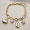 Oro Laminado Charm Bracelet, Gold Filled Style Shell and Star Design, with Ivory Pearl and White Cubic Zirconia, Polished, Golden Finish, 03.213.0372.07 (04 MM Thickness, 7 Inches Length)