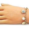 Oro Laminado Charm Bracelet, Gold Filled Style Shell and Star Design, with Ivory Pearl, Polished, Golden Finish, 03.213.0373.07