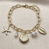 Oro Laminado Charm Bracelet, Gold Filled Style Shell and Star Design, with Ivory Pearl, Polished, Golden Finish, 03.213.0373.07