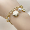 Oro Laminado Charm Bracelet, Gold Filled Style Shell and Star Design, with Ivory Pearl, Polished, Golden Finish, 03.213.0373.07 (Thickness, 7 Inches Length)