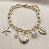 Oro Laminado Charm Bracelet, Gold Filled Style Shell and Star Design, with Ivory Pearl, Polished, Golden Finish, 03.213.0373.07 (Thickness, 7 Inches Length)