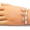 Oro Laminado Charm Bracelet, Gold Filled Style Fish and Turtle Design, with Ivory Pearl, Polished, Golden Finish, 03.213.0374.07 (Thickness, 7 Inches Length)