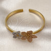 Oro Laminado Individual Bangle, Gold Filled Style Flower Design, Diamond Cutting Finish, Tricolor, 07.170.0074.1