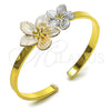 Oro Laminado Individual Bangle, Gold Filled Style Flower Design, Diamond Cutting Finish, Tricolor, 07.170.0074.1