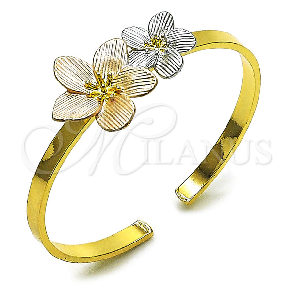 Gold Filled Jewelry — Individual Bangle Flower Design Diamond Cutting Tricolor 07. — main product view — SKU 161541 | Oro Laminado joyería — Individual Bangle flor diseño Diamond Cutting Tricolor 07. — SKU 161541