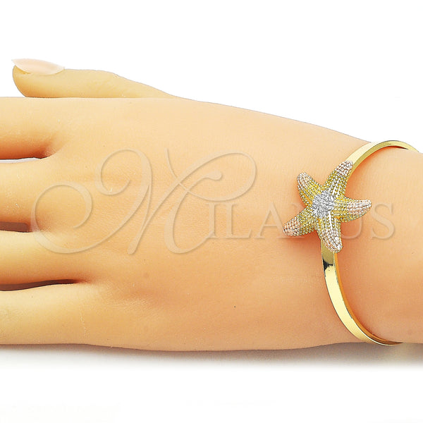 Gold Filled Jewelry — Individual Bangle Star Design Matte Tricolor 07. 04 — alternate product view — SKU 161542 | Oro Laminado joyería — Individual Bangle estrella diseño Matte Tricolor 07. 04 — SKU 161542