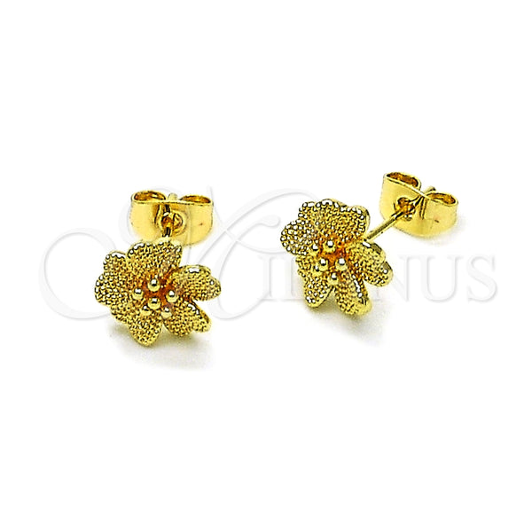 Oro Laminado Stud Earring, Gold Filled Style Flower Design, Matte Finish, Golden Finish, 02.170.0531