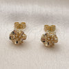 Oro Laminado Stud Earring, Gold Filled Style Flower Design, Polished, Golden Finish, 02.170.0532