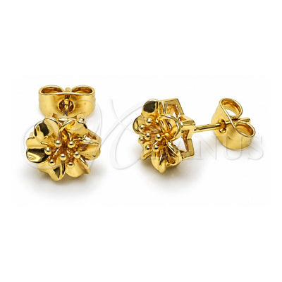 Oro Laminado Stud Earring, Gold Filled Style Flower Design, Polished, Golden Finish, 02.170.0532
