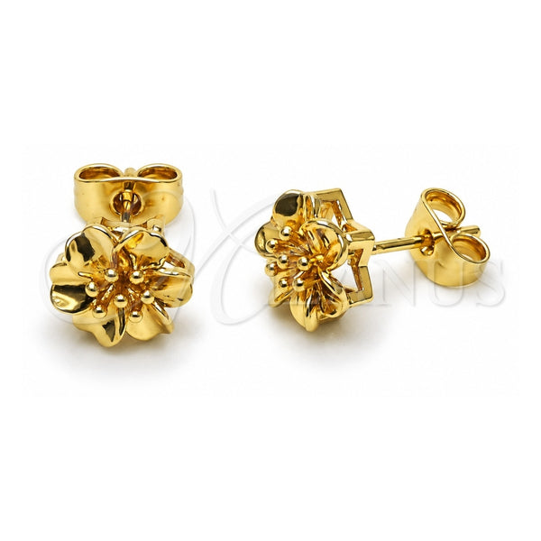 Oro Laminado Stud Earring, Gold Filled Style Flower Design, Polished, Golden Finish, 02.170.0532