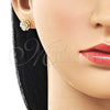Oro Laminado Stud Earring, Gold Filled Style Flower Design, Diamond Cutting Finish, Golden Finish, 02.170.0533