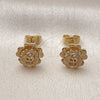 Oro Laminado Stud Earring, Gold Filled Style Flower Design, Diamond Cutting Finish, Golden Finish, 02.170.0533