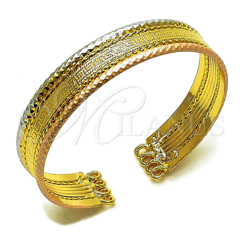 Oro Laminado Individual Bangle, Gold Filled Style Greek Key Design, Diamond Cutting Finish, Tricolor, 07.170.0052.1