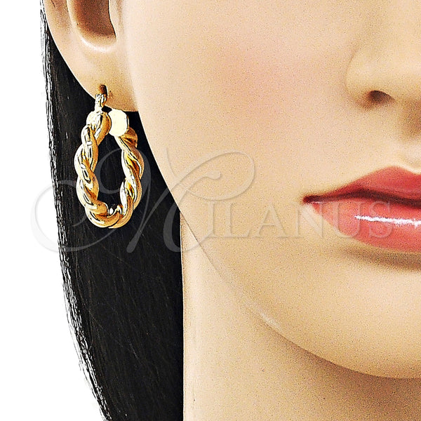 Gold Filled Hoop Earrings — Medium Hoop Twist and Hollow Design Polished 02. — alternate product view — SKU 161547 | Oro Laminado aretes de aro — Medium Hoop Twist and Hollow diseño pulido 02. — SKU 161547