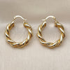 Oro Laminado Medium Hoop, Gold Filled Style Twist and Hollow Design, Polished, Golden Finish, 02.170.0534.30