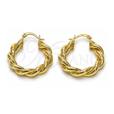 Oro Laminado Medium Hoop, Gold Filled Style Twist and Hollow Design, Polished, Golden Finish, 02.170.0534.30