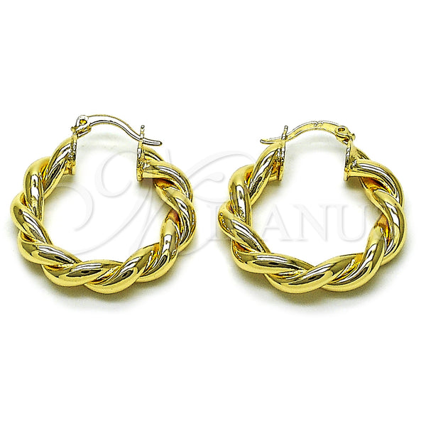 Gold Filled Hoop Earrings — Medium Hoop Twist and Hollow Design Polished 02. — main product view — SKU 161547 | Oro Laminado aretes de aro — Medium Hoop Twist and Hollow diseño pulido 02. — SKU 161547