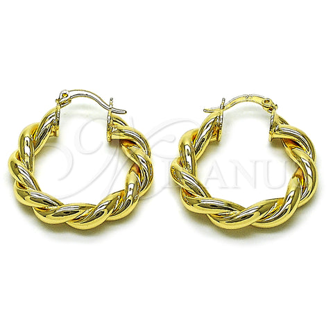 Oro Laminado Medium Hoop, Gold Filled Style Twist and Hollow Design, Polished, Golden Finish, 02.170.0534.30