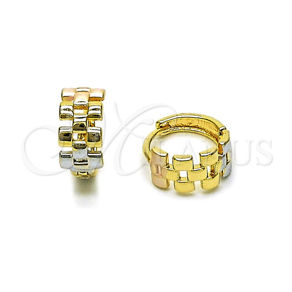 Gold Filled Hoop Earrings — Huggie Hoop Polished Tricolor 02. — main product view — SKU 161549 | Oro Laminado aretes de aro — Huggie Hoop pulido Tricolor 02. — SKU 161549