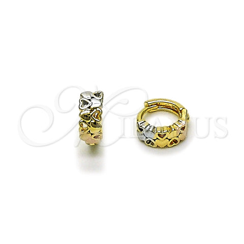 Oro Laminado Huggie Hoop, Gold Filled Style Heart Design, Polished, Tricolor, 02.170.0537.10