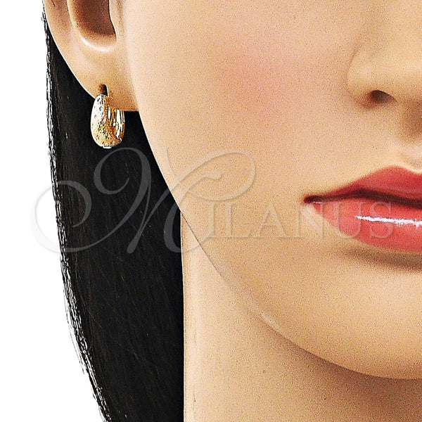 Gold Filled Hoop Earrings — Huggie Hoop Diamond Cutting Tricolor 02. — alternate product view — SKU 161553 | Oro Laminado aretes de aro — Huggie Hoop Diamond Cutting Tricolor 02. — SKU 161553