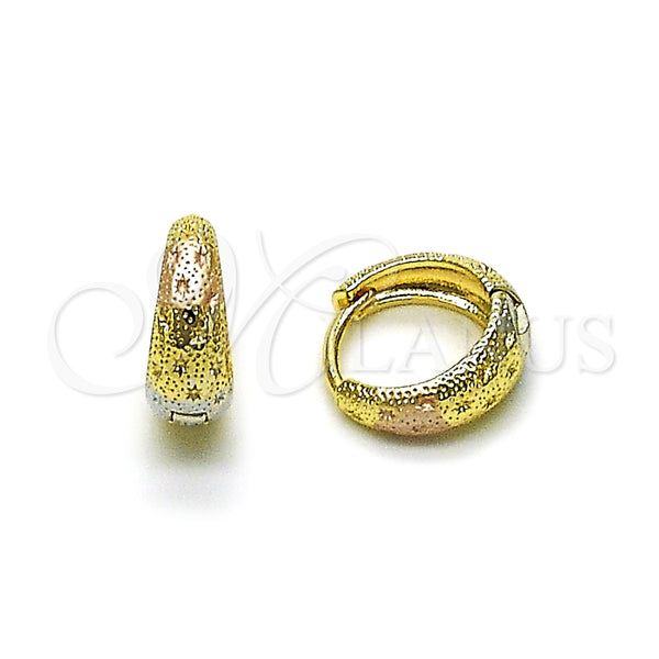 Gold Filled Hoop Earrings — Huggie Hoop Diamond Cutting Tricolor 02. — main product view — SKU 161553 | Oro Laminado aretes de aro — Huggie Hoop Diamond Cutting Tricolor 02. — SKU 161553
