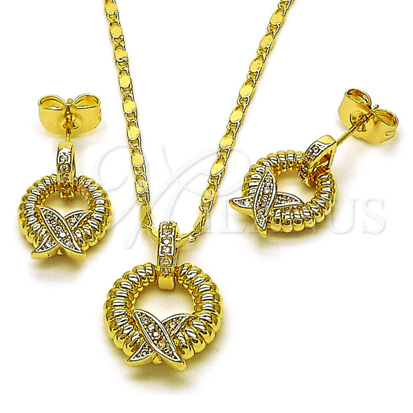Oro Laminado Earring and Pendant Adult Set, Gold Filled Style with White Micro Pave, Polished, Golden Finish, 10.196.0165