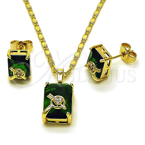 Oro Laminado Earring and Pendant Adult Set, Gold Filled Style Heart and Arrow Design, with Green and White Cubic Zirconia, Polished, Golden Finish, 10.196.0169