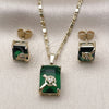 Oro Laminado Earring and Pendant Adult Set, Gold Filled Style Heart and Arrow Design, with Green and White Cubic Zirconia, Polished, Golden Finish, 10.196.0169