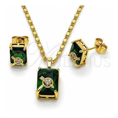 Oro Laminado Earring and Pendant Adult Set, Gold Filled Style Heart and Arrow Design, with Green and White Cubic Zirconia, Polished, Golden Finish, 10.196.0169