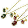Oro Laminado Earring and Pendant Adult Set, Gold Filled Style Heart and Arrow Design, with Green and White Cubic Zirconia, Polished, Golden Finish, 10.196.0169
