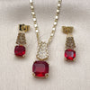 Oro Laminado Earring and Pendant Adult Set, Gold Filled Style with Garnet Cubic Zirconia and White Micro Pave, Polished, Golden Finish, 10.196.0171