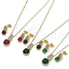 Oro Laminado Earring and Pendant Adult Set, Gold Filled Style with Garnet Cubic Zirconia and White Micro Pave, Polished, Golden Finish, 10.196.0171