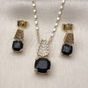 Oro Laminado Earring and Pendant Adult Set, Gold Filled Style with Black Cubic Zirconia and White Micro Pave, Polished, Golden Finish, 10.196.0171.1
