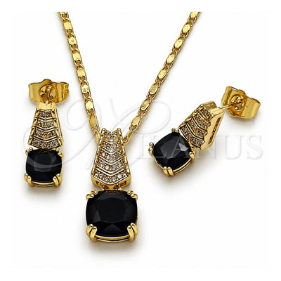Oro Laminado Earring and Pendant Adult Set, Gold Filled Style with Black Cubic Zirconia and White Micro Pave, Polished, Golden Finish, 10.196.0171.1