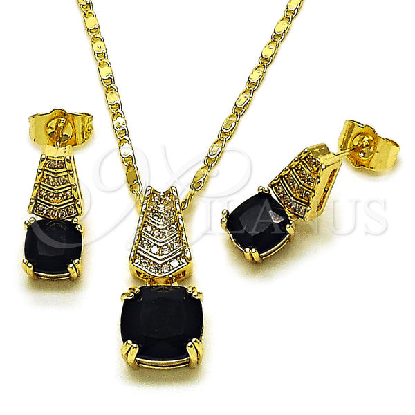 Gold Filled Ring — Earring and Pendant Adult Set with Black Cubic — main product view — SKU 161564 | Oro Laminado anillo — Earring and Pendant Adult Set with negro Cubic — SKU 161564