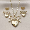 Oro Laminado Earring and Pendant Adult Set, Gold Filled Style Heart and Bow Design, Polished, Golden Finish, 10.196.0172
