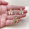 Oro Laminado Earring and Pendant Adult Set, Gold Filled Style Bow Design, Polished, Golden Finish, 10.196.0173