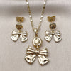 Oro Laminado Earring and Pendant Adult Set, Gold Filled Style Bow Design, Polished, Golden Finish, 10.196.0173