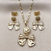 Oro Laminado Earring and Pendant Adult Set, Gold Filled Style Bow Design, Polished, Golden Finish, 10.196.0173