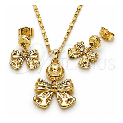 Oro Laminado Earring and Pendant Adult Set, Gold Filled Style Bow Design, Polished, Golden Finish, 10.196.0173
