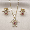 Oro Laminado Earring and Pendant Adult Set, Gold Filled Style Turtle Design, with Ruby and White Cubic Zirconia, Polished, Golden Finish, 10.196.0174